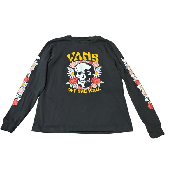 Vans Skull Rose Floral Graphic Long Sleeve T Shirt SZ L Black Punk Grunge Skater - Picture 3 of 12